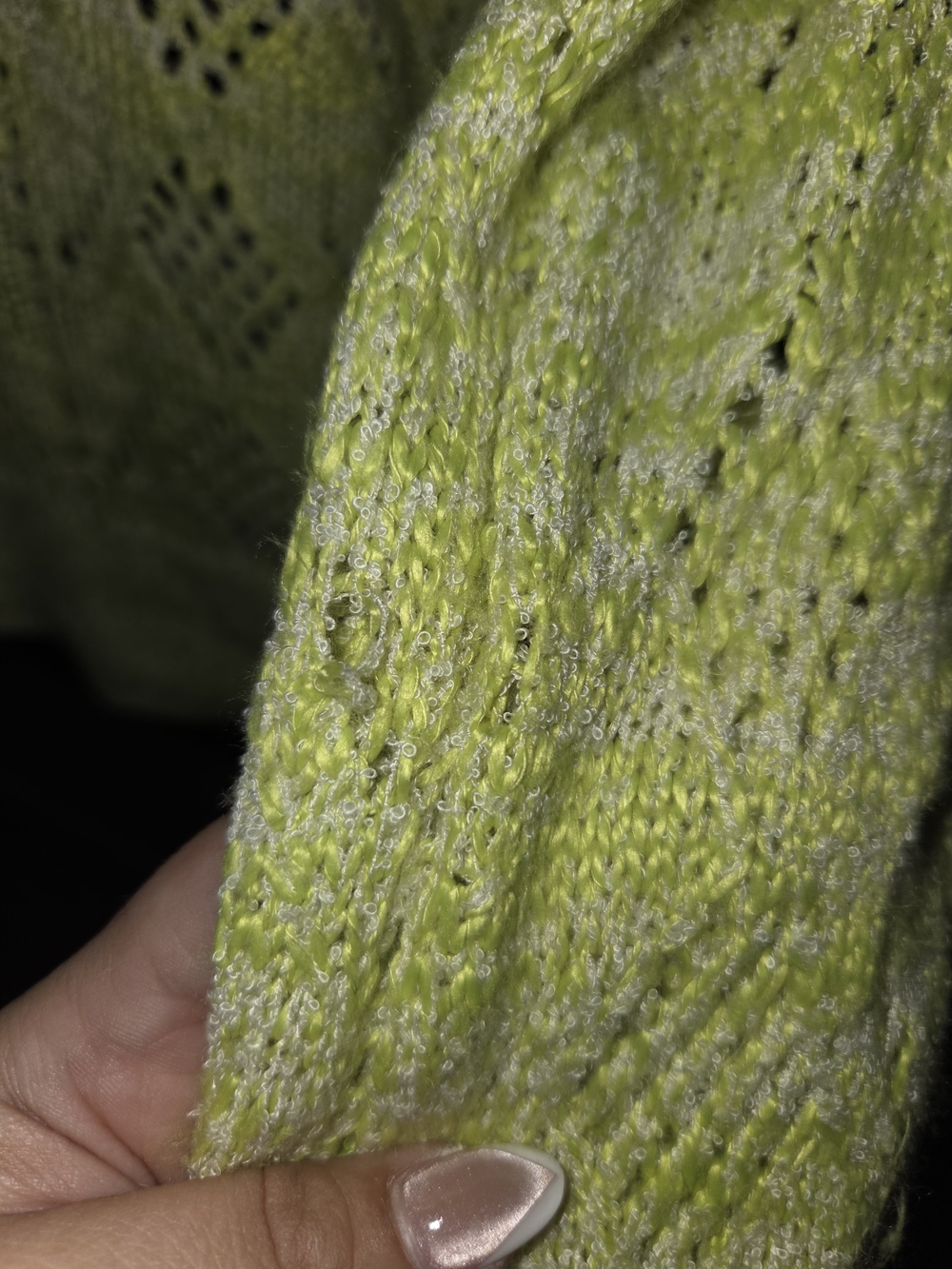 Cleo Open-Knit Crewneck Sweater in Green & Yellow Size Large - Picture 7 of 8